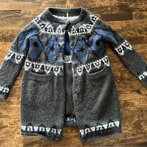 Free People Charcoal and Navy Diamond Cardigan